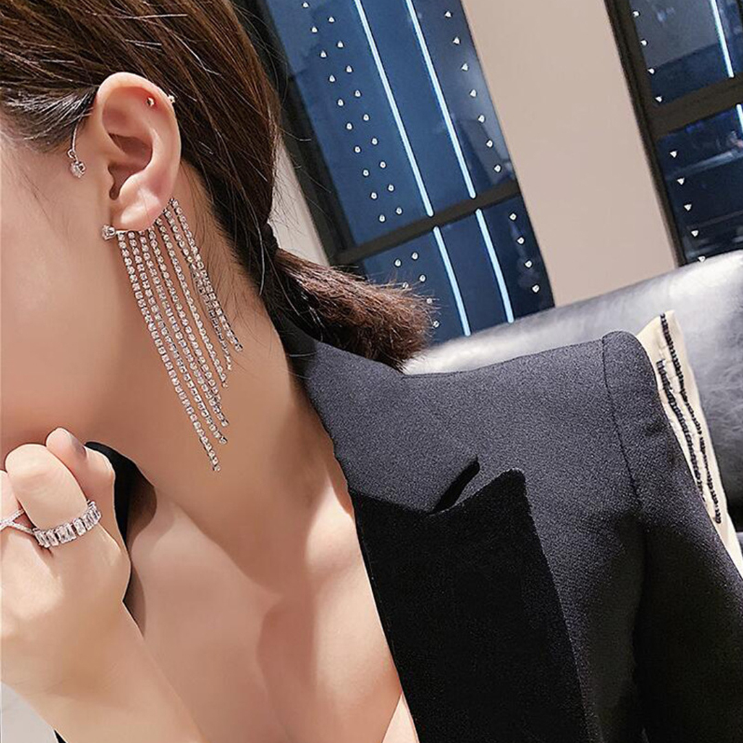 Vembley Korean Silver Tassel Ear Cuff No Piercing Earrings for Women And Girls 2 Pcs/Set