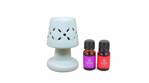 Asian Aura Ceramic Aromatic Oil Diffuser with 2 oil bottles AAEB 005-W