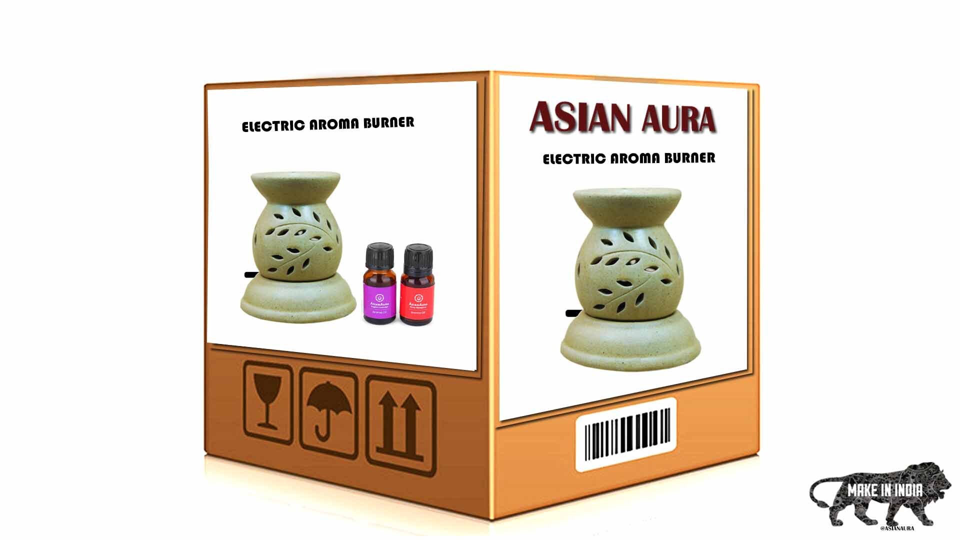 Asian Aura Ceramic Aromatic Oil Diffuser with 2 oil bottles AAEB 006-B