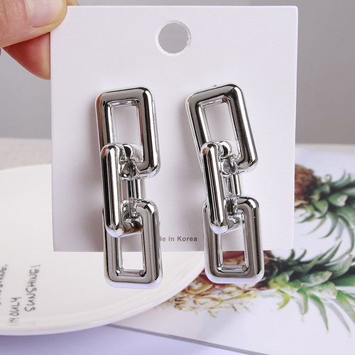 Korean Geometric Silver Drop Earrings 2 Pcs/Set