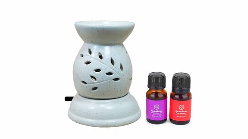 Asian Aura Ceramic Aromatic Oil Diffuser with 2 oil bottles AAEB 006-W