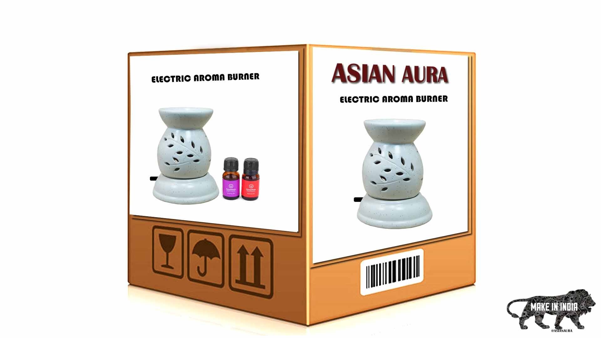 Asian Aura Ceramic Aromatic Oil Diffuser with 2 oil bottles AAEB 006-W