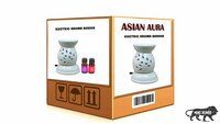 Asian Aura Ceramic Aromatic Oil Diffuser with 2 oil bottles AAEB 006-W