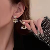 Vembley Korean Front And Back Buckle Heart Stud Earrings for Women And Girls 2 Pcs/Set