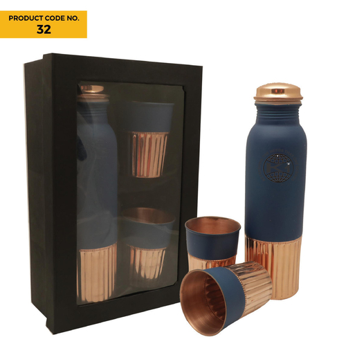 Copper Blue Bottle With 2 Glasses