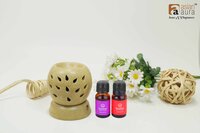 Asian Aura Ceramic Aromatic Oil Diffuser with 2 oil bottles AAEB 008-B