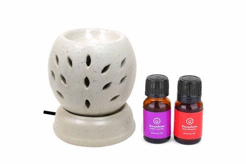 Asian Aura Ceramic Aromatic Oil Diffuser with 2 oil bottles AAEB 008-W