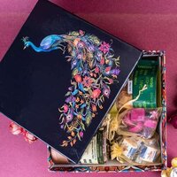 Diwali Gift Pack Ww - Wood And Metal, 12x8x3 Inches, Multicolor | Dry Fruits, Sweets, Decorative Metal Diyas, Reusable Box, Magnetic Flap