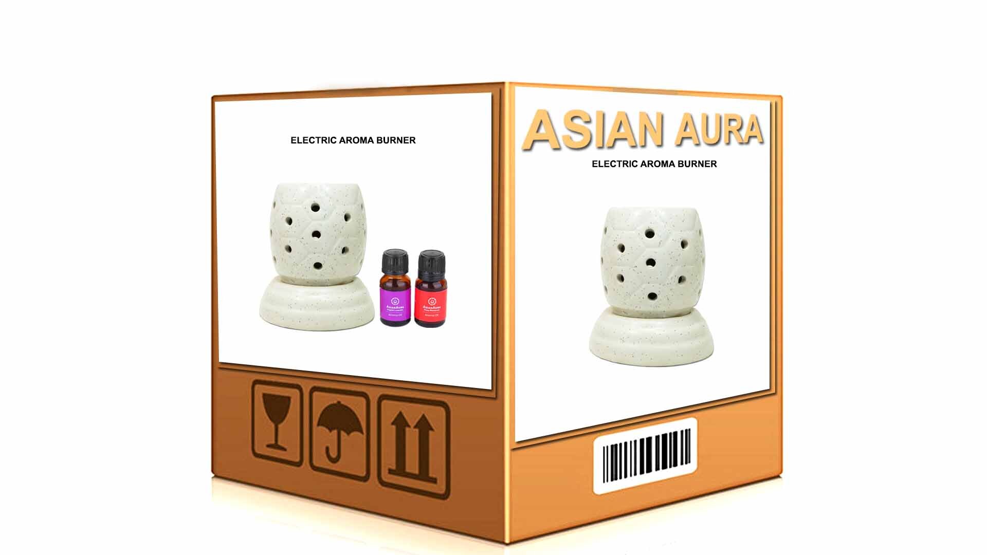 Asian Aura Ceramic Aromatic Oil Diffuser with 2 oil bottles AAEB 0011-W