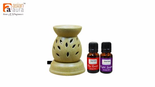 Asian Aura Ceramic Aromatic Oil Diffuser with 2 oil bottles AAEB 0013-B