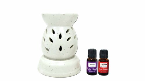 Asian Aura Ceramic Aromatic Oil Diffuser with 2 oil bottles AAEB 0013-W