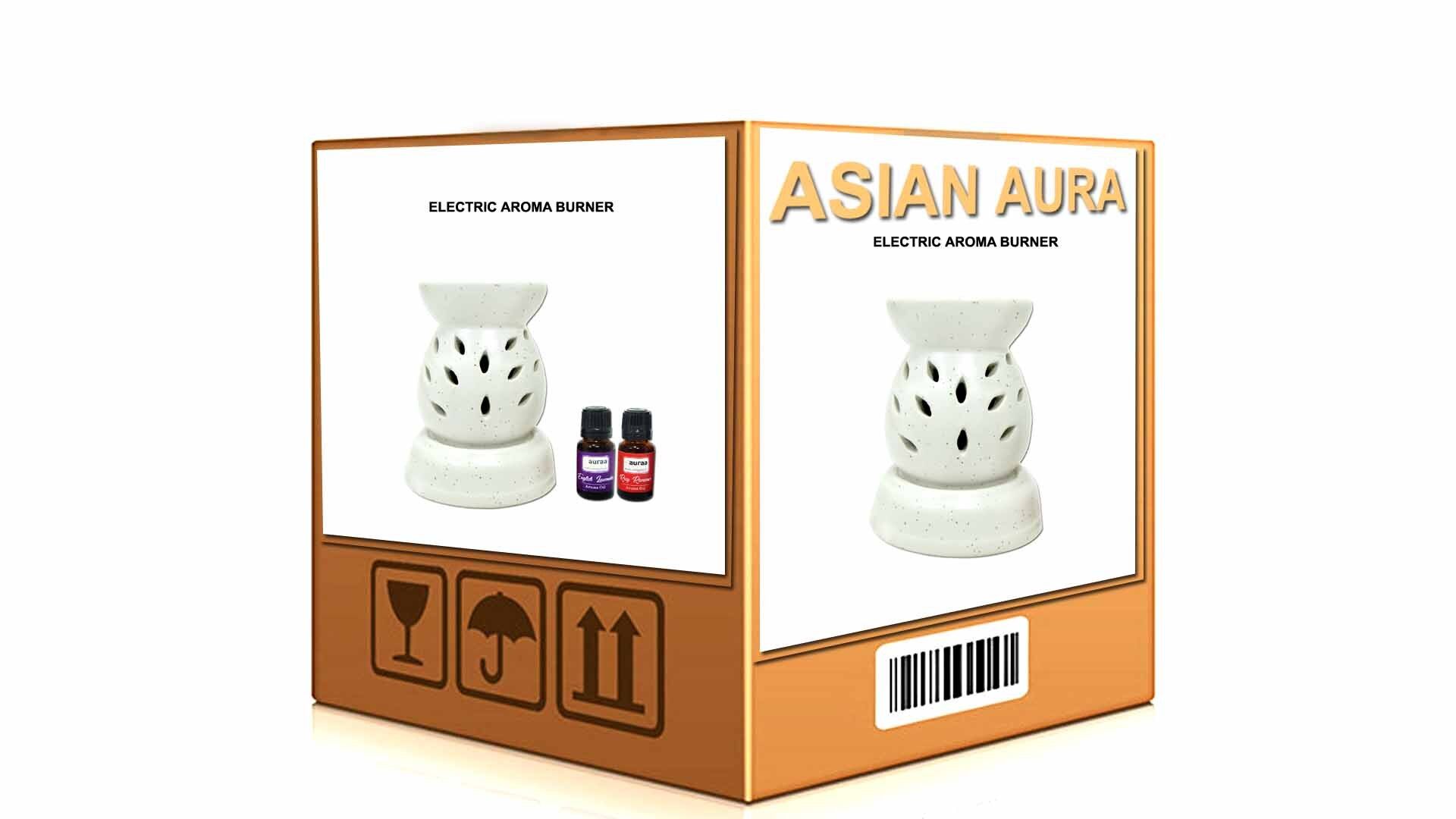 Asian Aura Ceramic Aromatic Oil Diffuser with 2 oil bottles AAEB 0013-W
