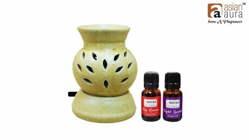 Asian Aura Ceramic Aromatic Oil Diffuser with 2 oil bottles AAEB 0014-B