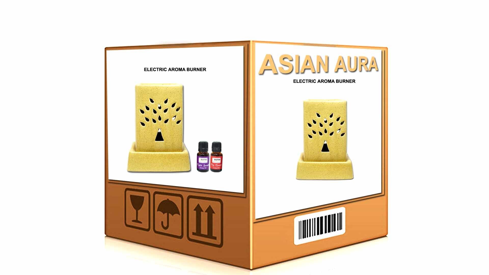 Asian Aura Ceramic Aromatic Oil Diffuser with 2 oil bottles AAEB 0015-B