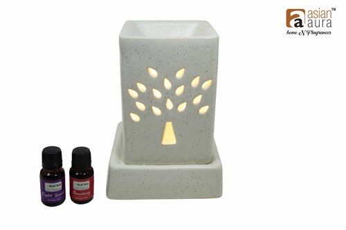 Asian Aura Ceramic Aromatic Oil Diffuser with 2 oil bottles AAEB 0015-W