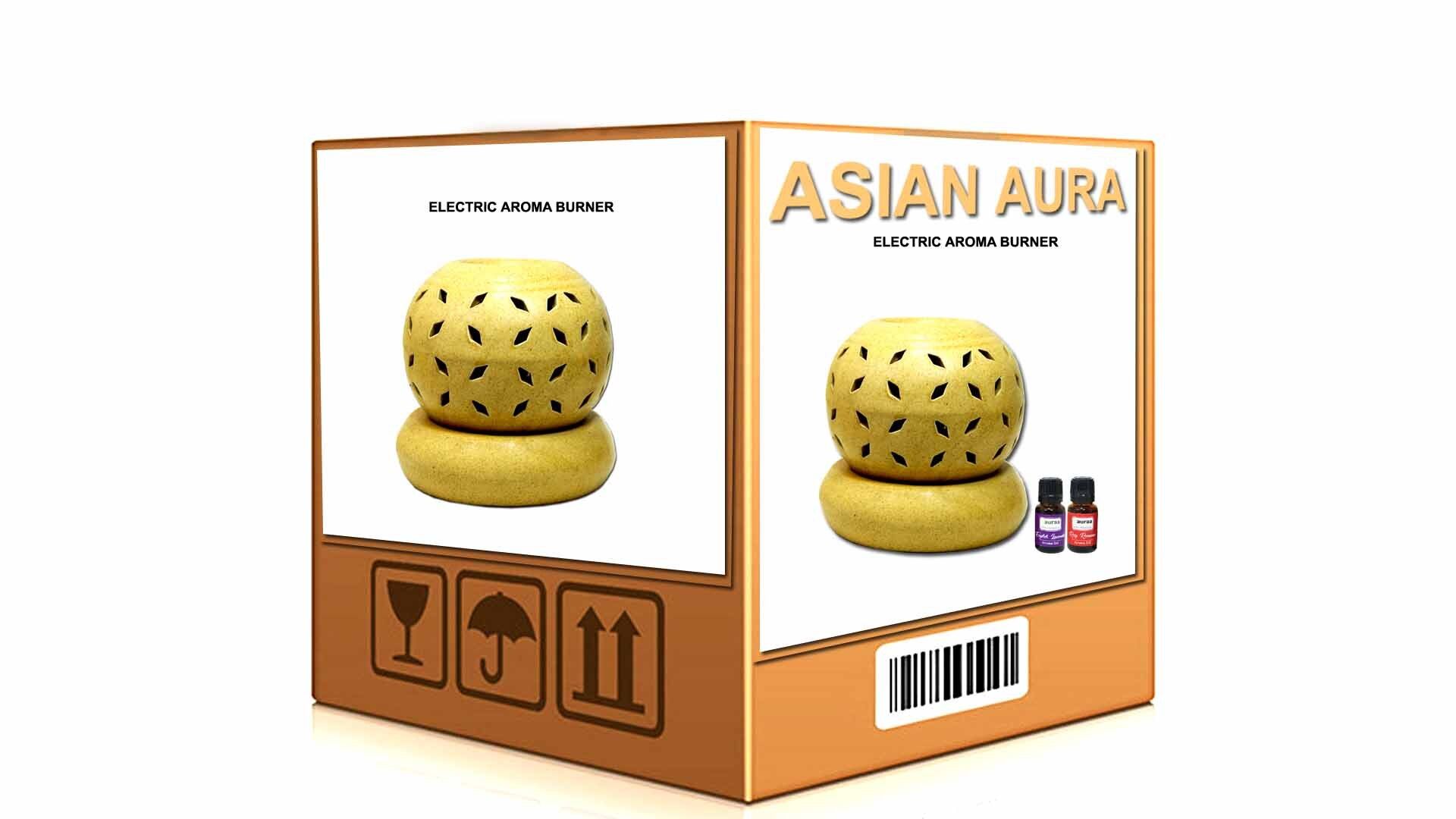 Asian Aura Ceramic Aromatic Oil Diffuser with 2 oil bottles AAEB 0016-B