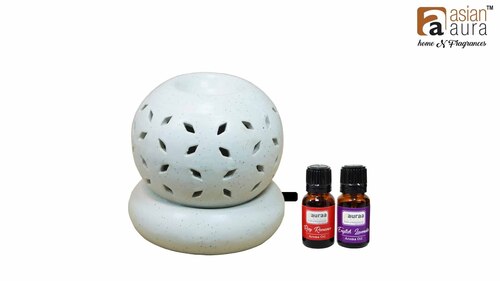 Asian Aura Ceramic Aromatic Oil Diffuser with 2 oil bottles AAEB 0016-W