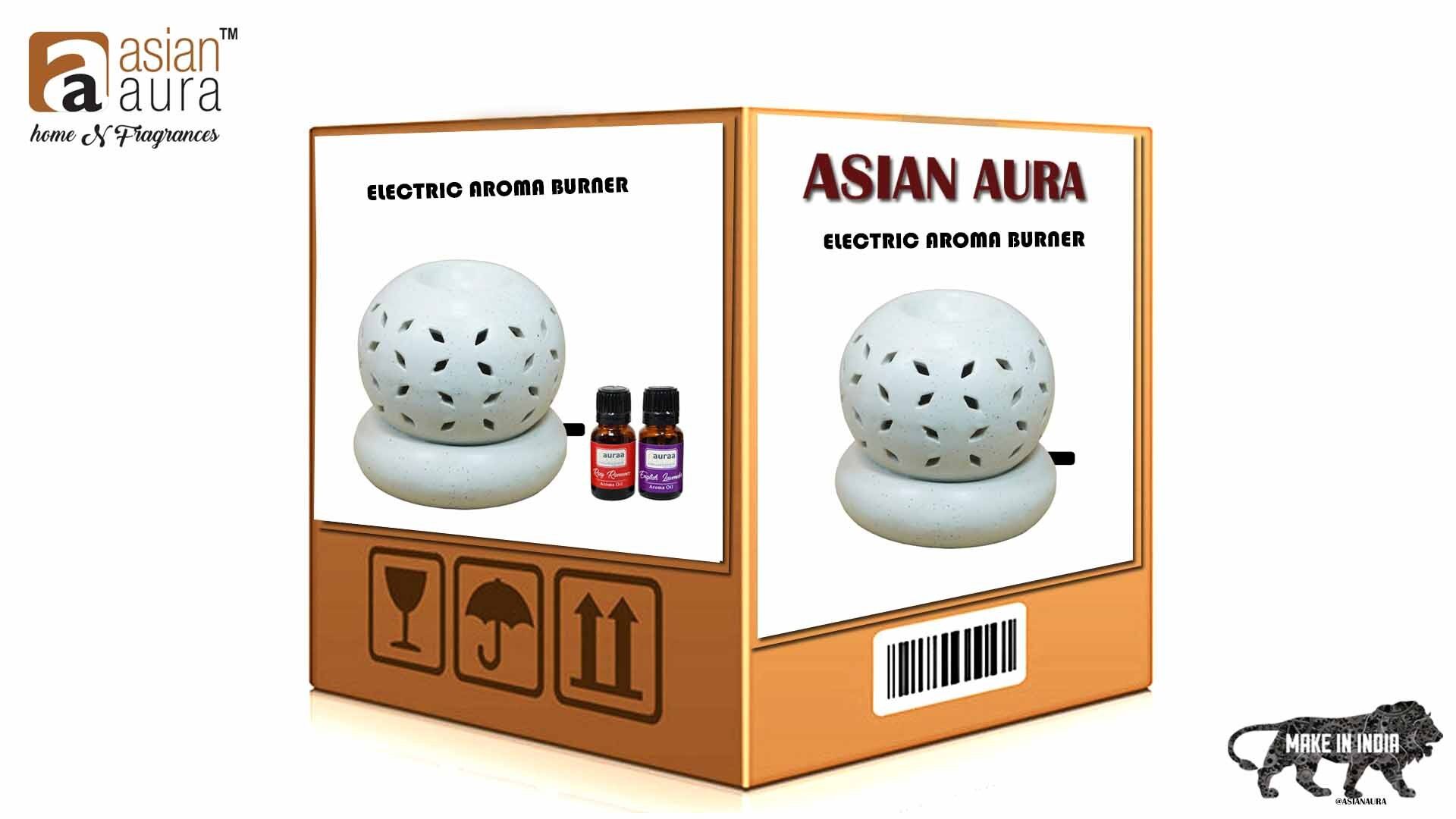 Asian Aura Ceramic Aromatic Oil Diffuser with 2 oil bottles AAEB 0016-W