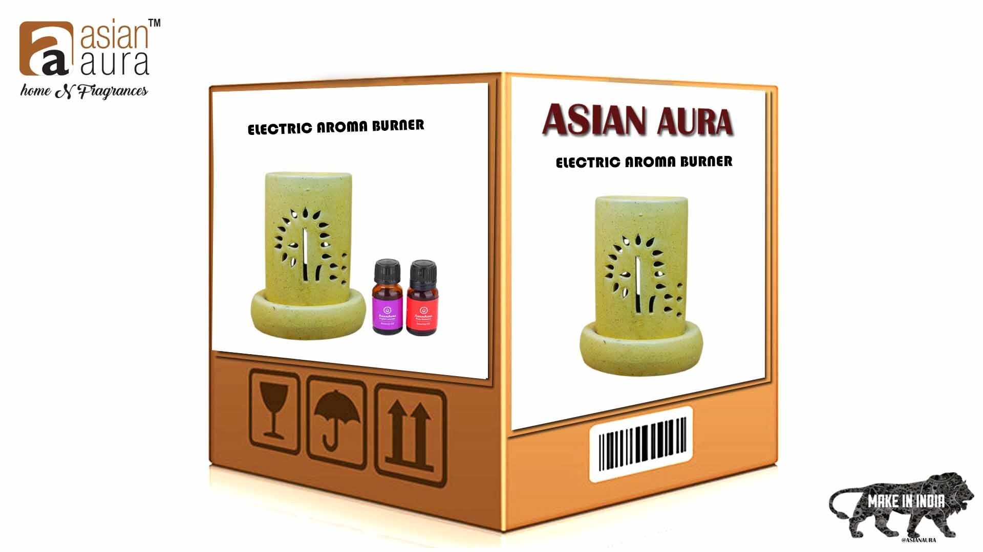 Asian Aura Ceramic Aromatic Oil Diffuser with 2 oil bottles AAEB 0017-B