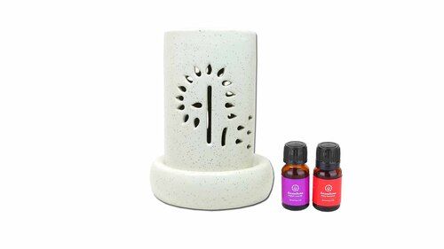 Asian Aura Ceramic Aromatic Oil Diffuser with 2 oil bottles AAEB 0017-W