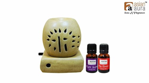 Asian Aura Ceramic Aromatic Oil Diffuser with 2 oil bottles AAEB 0018-B