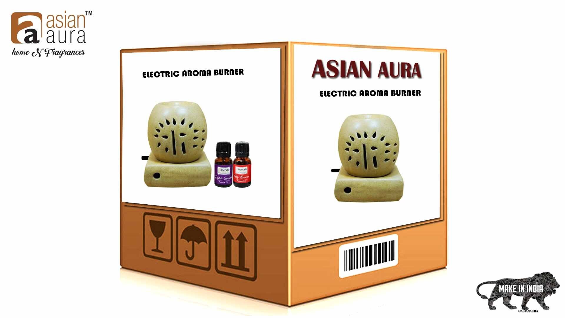 Asian Aura Ceramic Aromatic Oil Diffuser with 2 oil bottles AAEB 0018-B