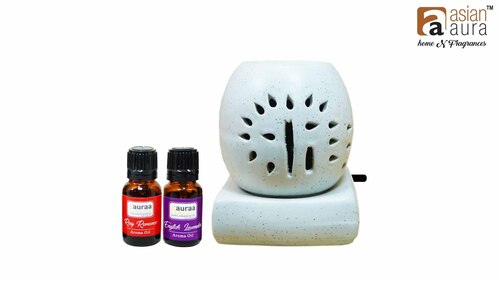 Asian Aura Ceramic Aromatic Oil Diffuser with 2 oil bottles AAEB 0018-W