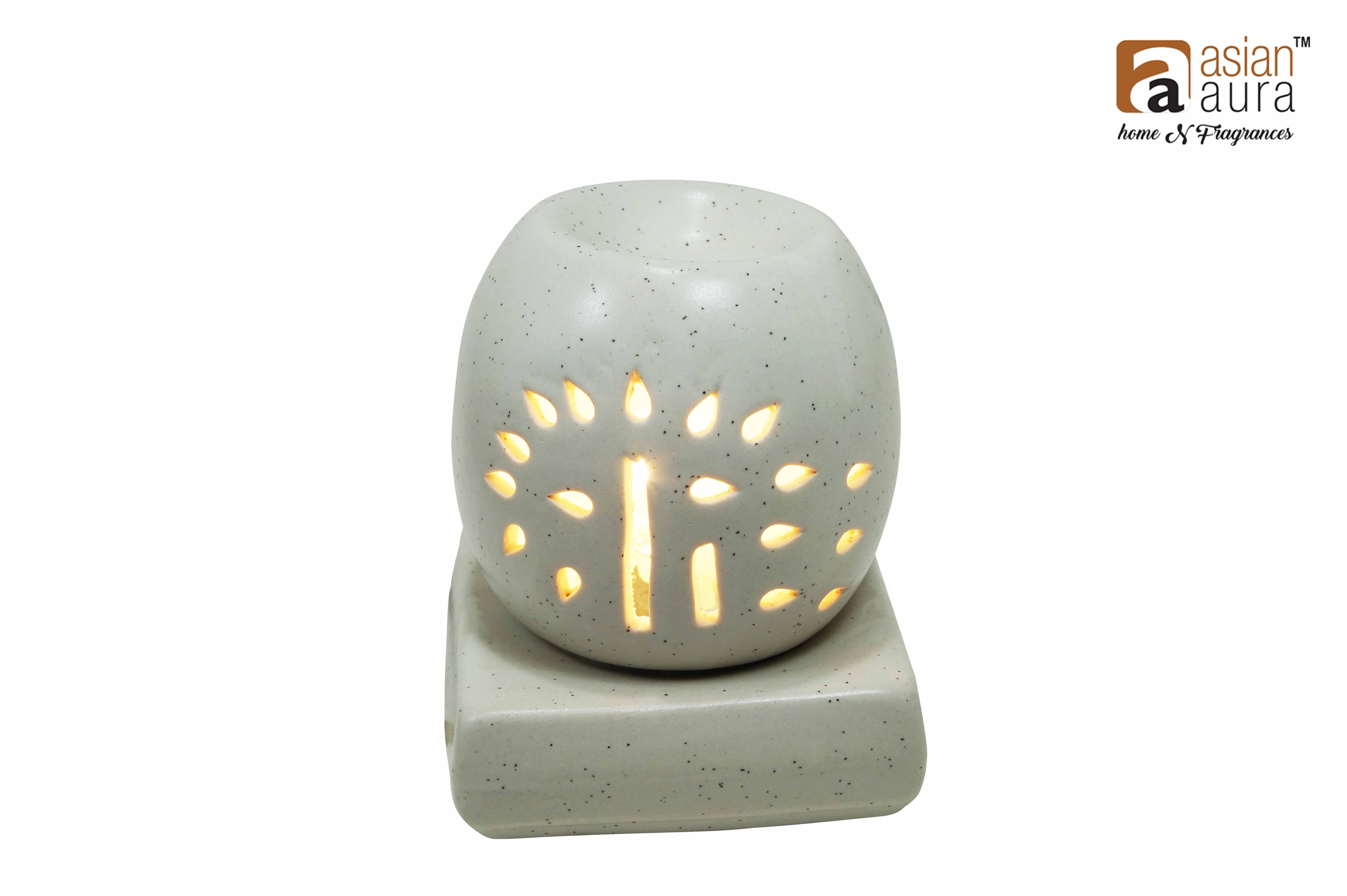 Asian Aura Ceramic Aromatic Oil Diffuser with 2 oil bottles AAEB 0018-W