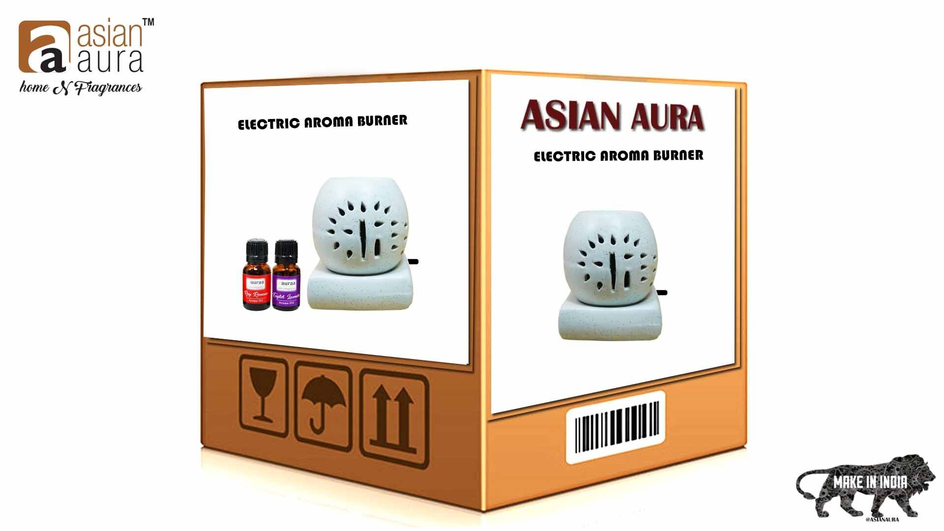 Asian Aura Ceramic Aromatic Oil Diffuser with 2 oil bottles AAEB 0018-W