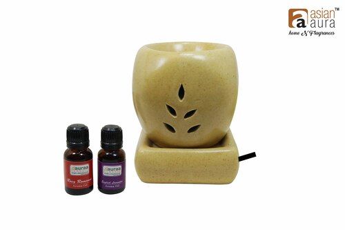 Asian Aura Ceramic Aromatic Oil Diffuser with 2 oil bottles AAEB 0019-B