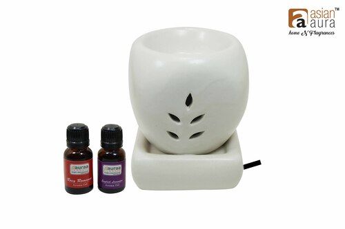 Asian Aura Ceramic Aromatic Oil Diffuser with 2 oil bottles AAEB 0019-W