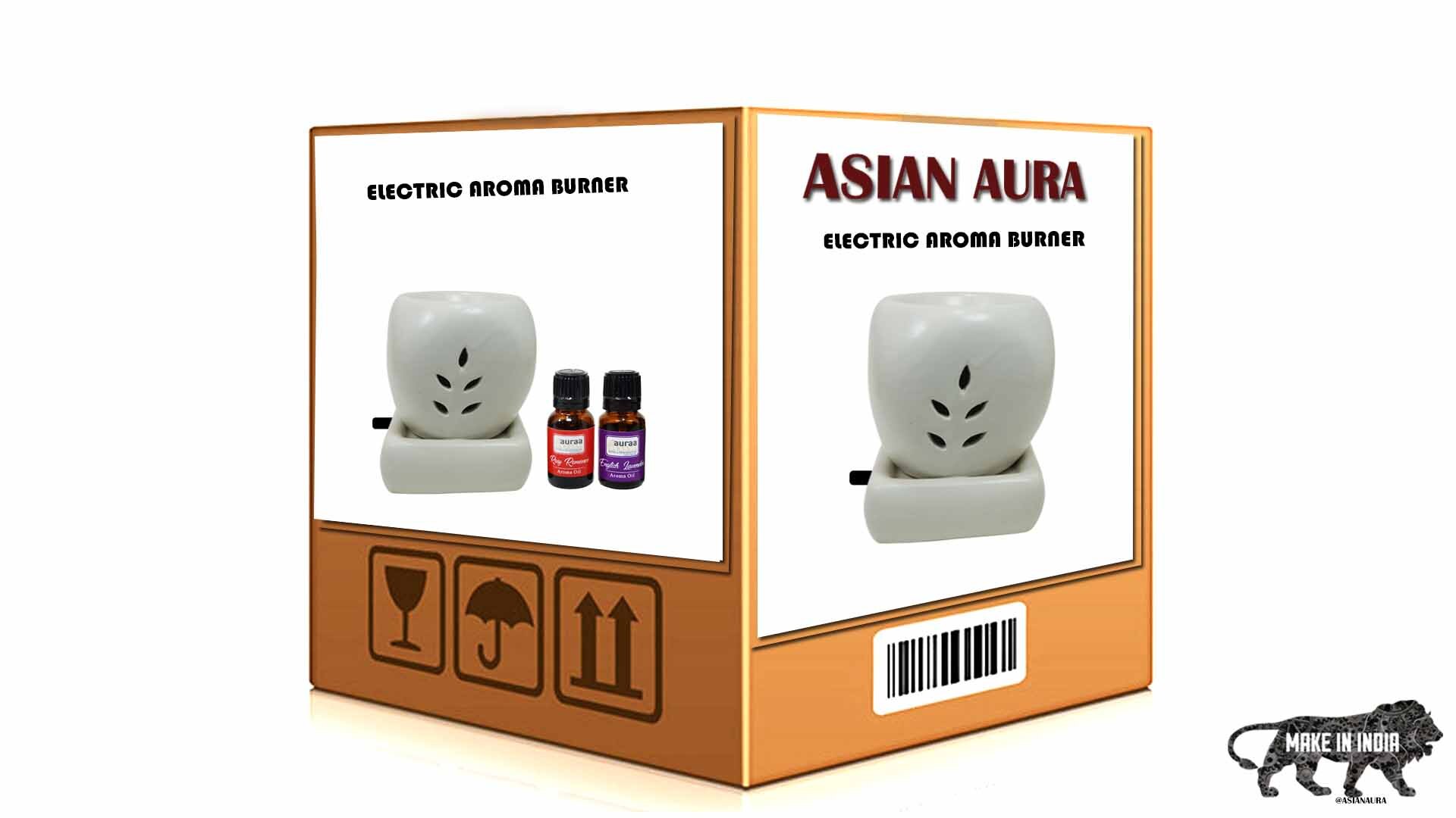 Asian Aura Ceramic Aromatic Oil Diffuser with 2 oil bottles AAEB 0019-W