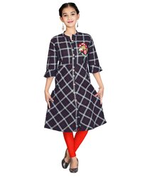 COTTON A-LINE KURTI WITH EMBROIDERY