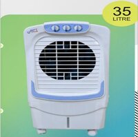 Personal Cooler - Plastic Build, 25 X 18 X 13 Inches, White Color | 3 Speed Control, Motorised Vertical Louver For Even Air Distribution, Works On Inverter, Honeycomb/woodwool Pad Included