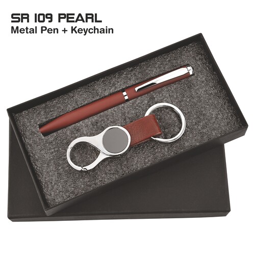 Brown 2 In 1 Pen Keychain Combo Gift Set Sr 109 Pearl