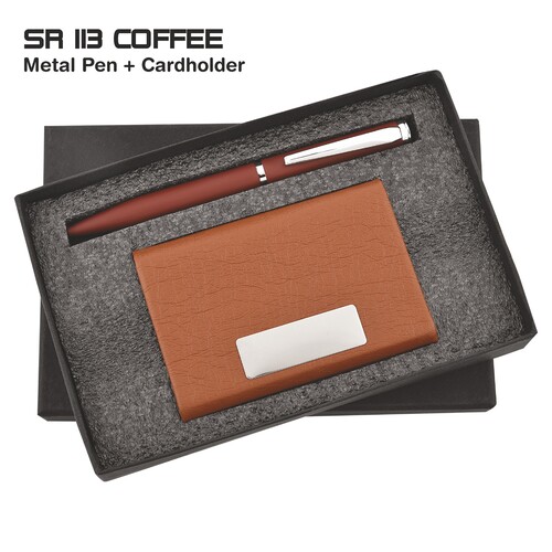 Metalic 2 In 1 Pen Cardholder Combo Gift Set Sr 113 Coffee