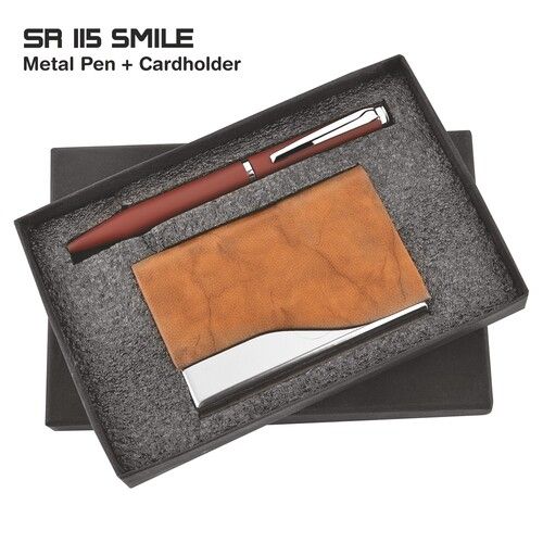 Brown 2 In 1 Pen Cardholder Combo Gift Set Sr 115 Smile