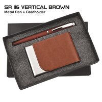 2 in 1 Pen Cardholder Combo Gift Set Sr 116 Vertical Brown