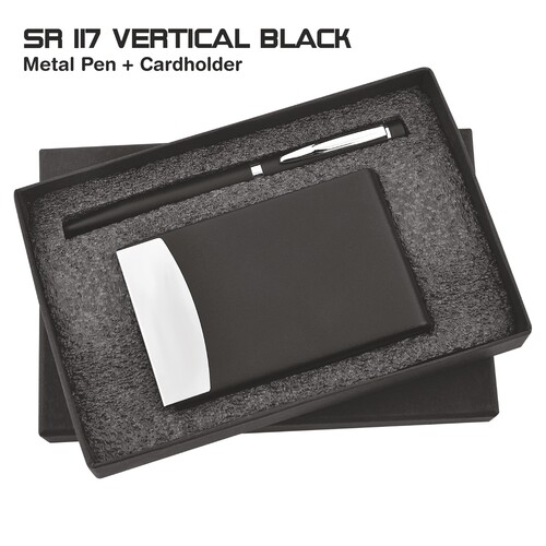 2 in 1 Pen Cardholder Combo Gift Set Sr 117 Vertical Black