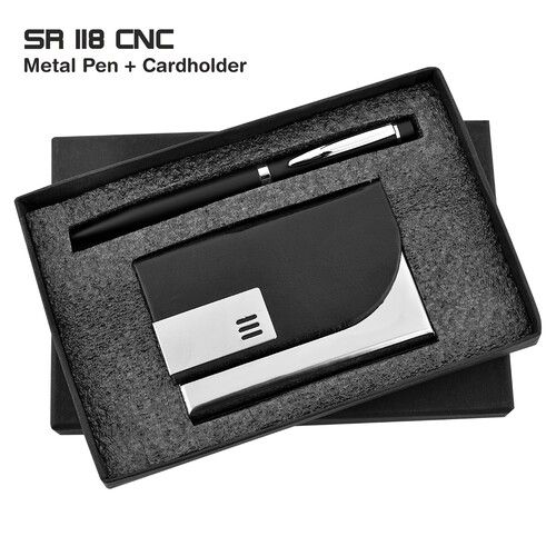 2 In 1 Pen Cardholder Combo Gift Set Sr 118 Cnc - Color: Black