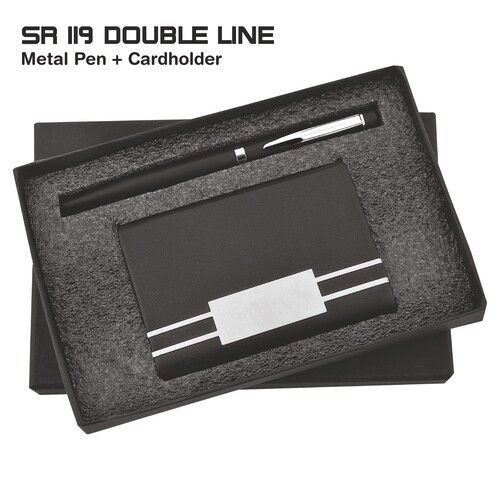 Black 2 In 1 Pen Cardholder Combo Gift Set Sr 119 Double Line