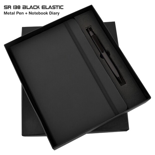 2 in 1 Pen Diary Combo Set Sr 138 Black Elastic