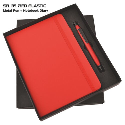 2 in 1 Pen Diary Combo Set Sr 139 Red Elastic