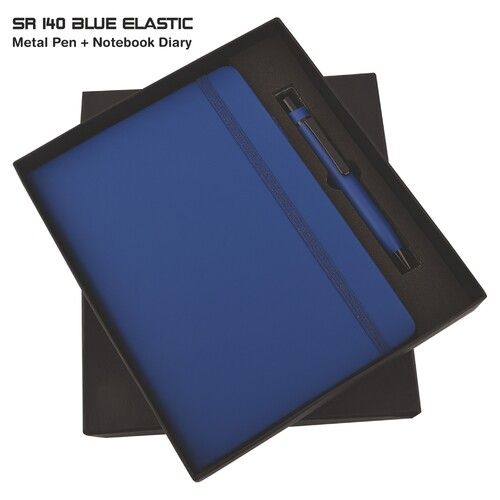 Rectangle 2 In 1 Pen Diary Combo Set Sr 140 Blue Elastic