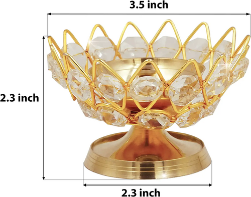 Brass Crystal Diya Round Shape Deep Akhand Jyoti Oil Lamp For Home Temple Worship Decoration Gift