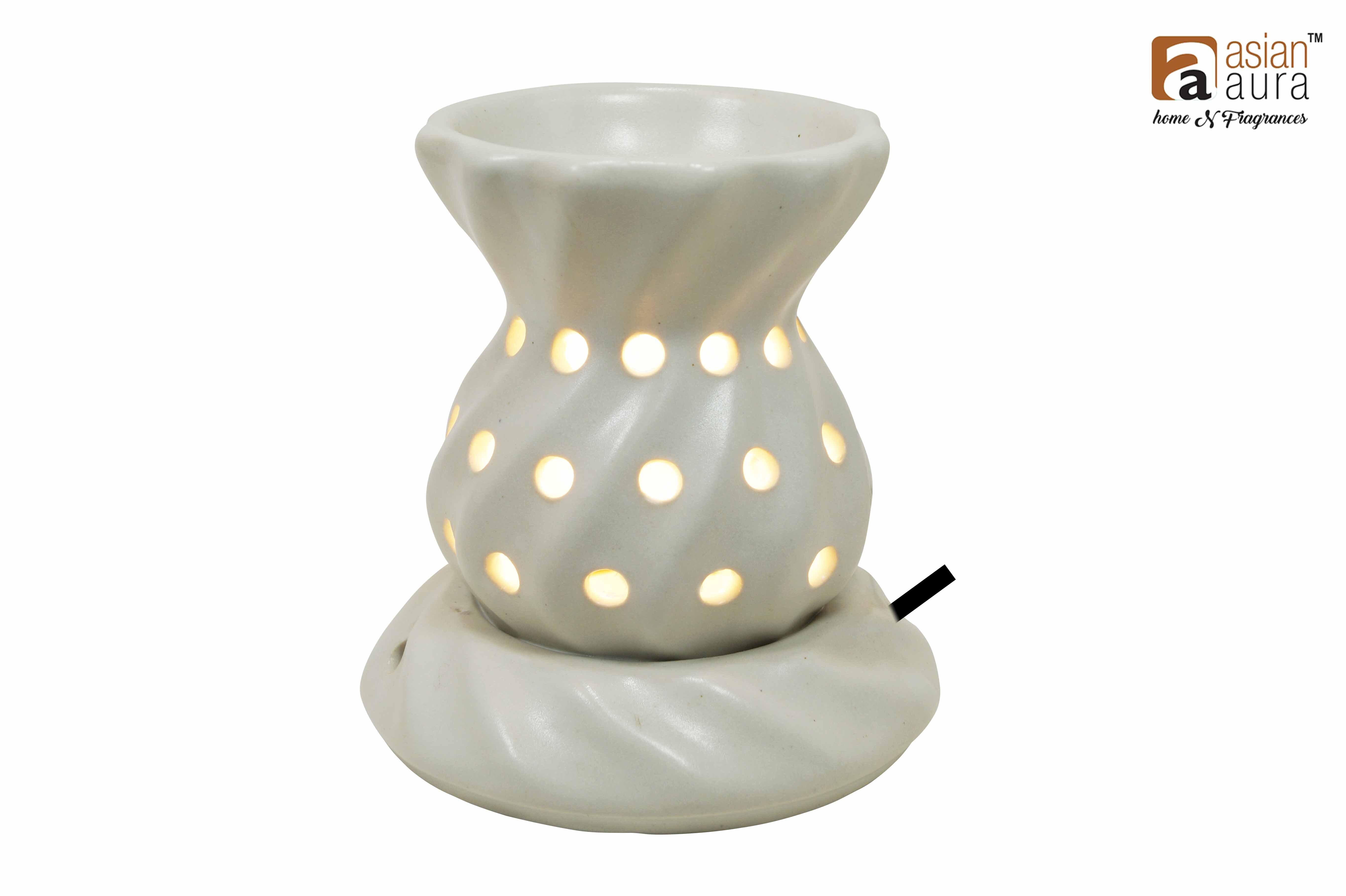 Asian Aura Ceramic Aromatic Oil Diffuser with 2 oil bottles AAEB 0020-W