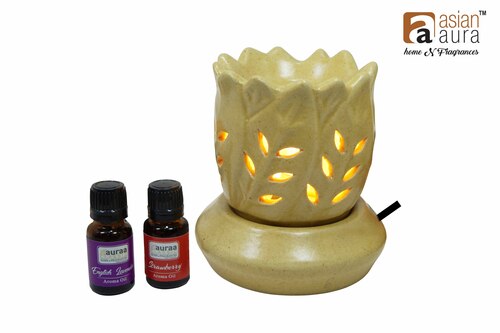 Asian Aura Ceramic Aromatic Oil Diffuser with 2 oil bottles AAEB 0021-B