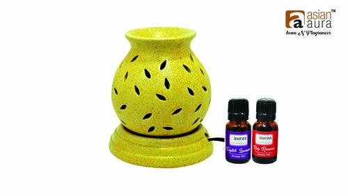 Asian Aura Ceramic Aromatic Oil Diffuser with 2 oil bottles AAEB 0022-B