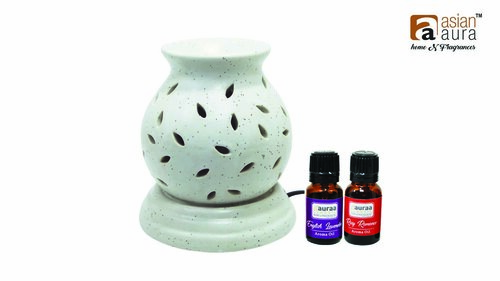 Asian Aura Ceramic Aromatic Oil Diffuser with 2 oil bottles AAEB 0022-W