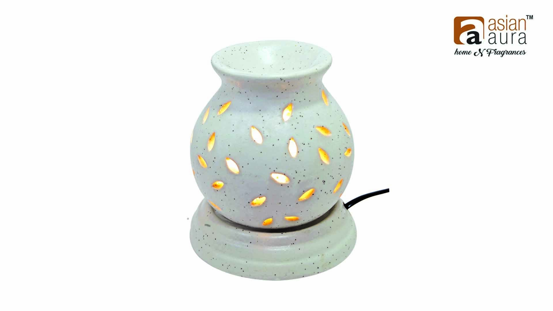 Asian Aura Ceramic Aromatic Oil Diffuser with 2 oil bottles AAEB 0022-W